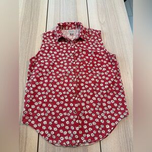 Floral Sleeveless Red Blouse